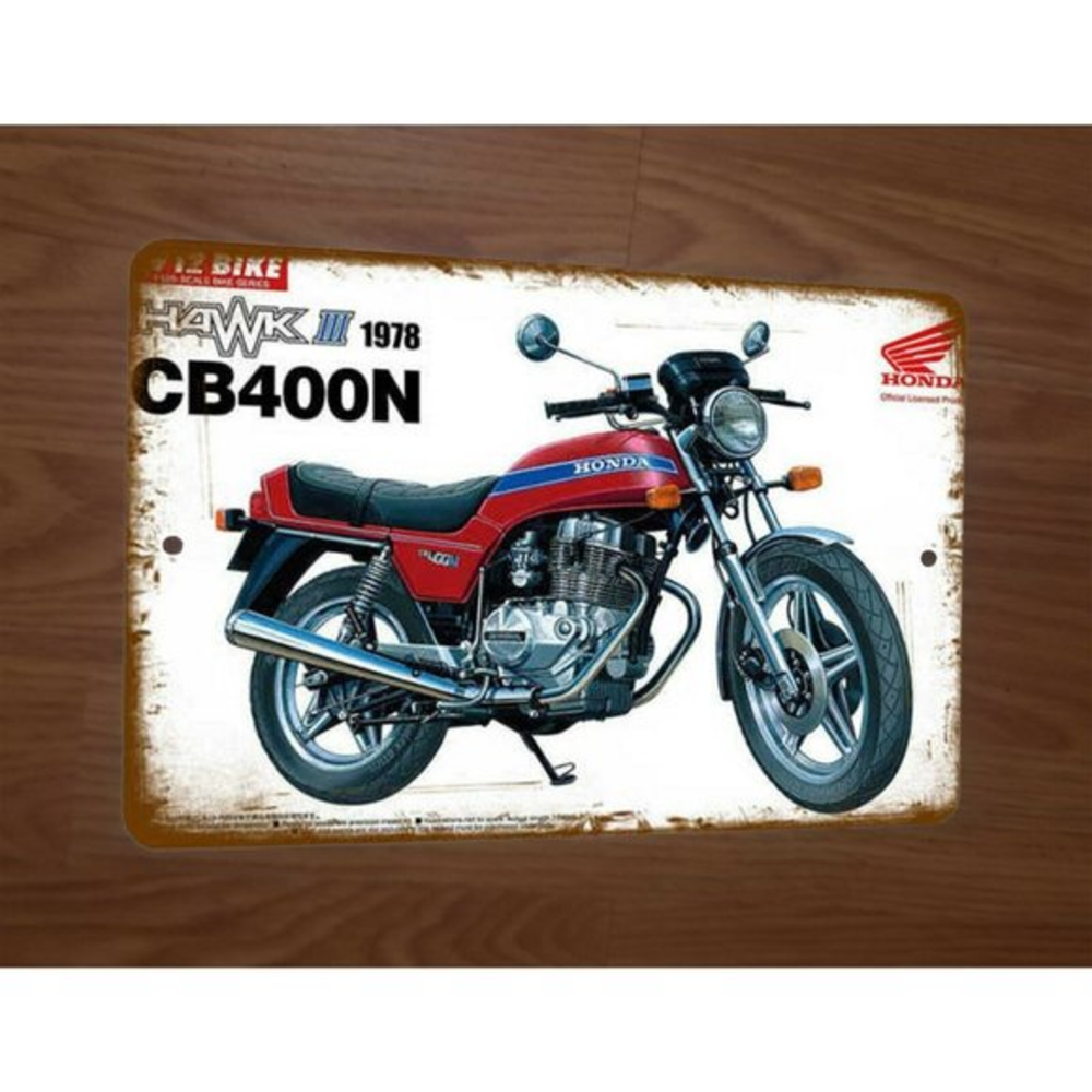 Honda Hawk III CB400N Model Motorcycle Vintage Look 8x12 Metal Wall Sign